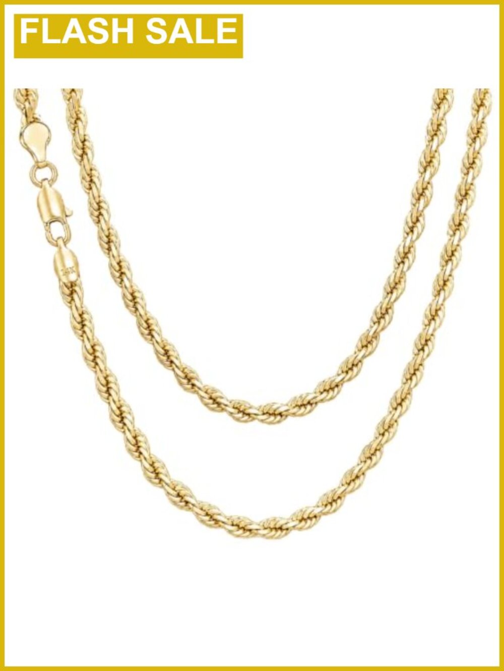 14K Gold-Plated Rope Chain Necklace Men Hand-Polished 24"